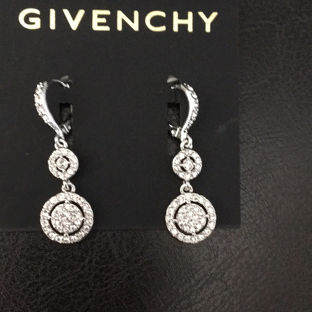 New Givenchy Pave Crystal Earrings Leverback